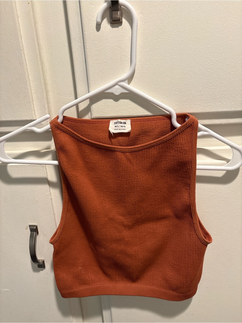 Cotton On Rust-Orange Ribbed High Neck Crop Tank